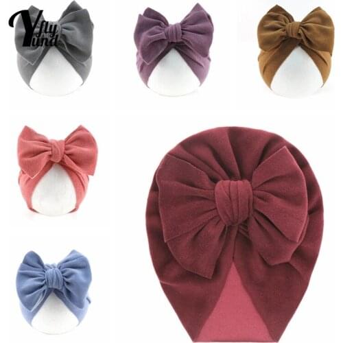 Yundfly Soft Comfortable Imitation Cashmere Infant Hats Solid Color Big Bowknot Baby Beanie Caps Clothing Decoration Kids Gift