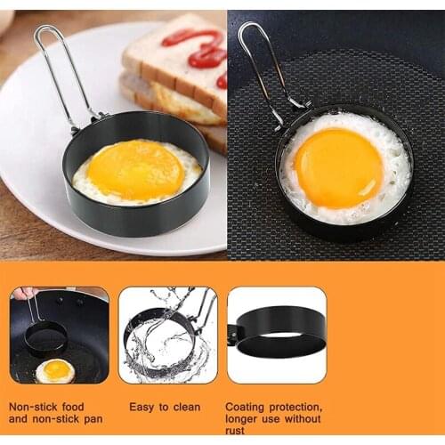 NHBR 4Pcs Stainless Steel Egg Rings Non Stick Set with Folding Handle Cooking Tool Suitable for Fried Eggs Pancakes