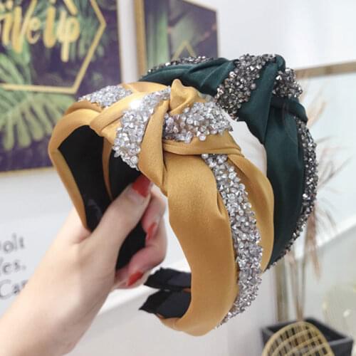 New Crystal wide Headband Vintage Womens Patchwork Shiny Sequin Hair Hoop Cross knot Hairband Hair Accessories Headwear