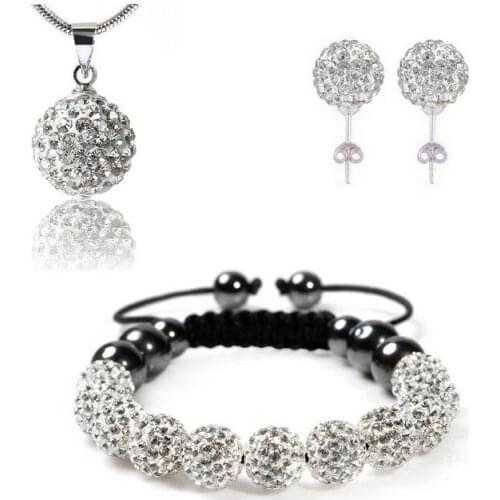 New 10mm Mix color white black multicolor Set Pendant necklace Bracelet Earring studs disco ball crystal