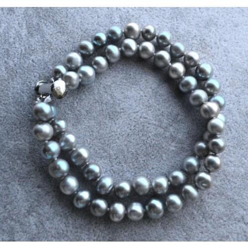 New Gray Pearl Bracelet 2 Rows 7-8mm Round Real Freshwater Pearl Jewelry Magnet Clasp Handmade Charming Women Gift