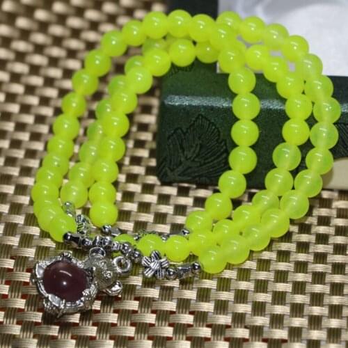 Original 6mm round beads multilayers bracelets for women lemon green natural stone jades chalcedony long bangle jewelry B2212