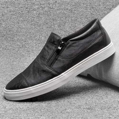 Boys Casual Shoes Men Fashion Vintage Shoes Brown Brand Male Leather loafer Driving Flats zipper Shoes A22-11