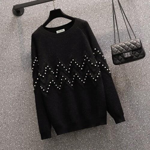 Casual basic plus size women loose beaded sweater 2020 winter new fashion comfortable pullover Harajuku elastic knit top cloth