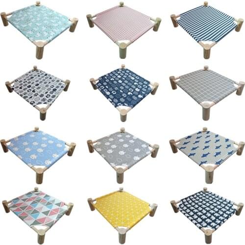 Elevated Cat Bed House Rabbit Hammocks Bed Wood Canvas Cat Lounge Bed for Small Rabbit Cat Dog Durable Canvas Pet House Supplies