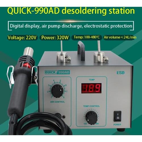 Quick 990AD 320W Desoldering Station Lead-free Led Welding Station High Frequency Soldering Station Electric Hot Air Gun Repair