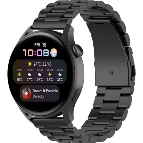 22mm Three-bead Solid Stainless Steel Watch Strap Wristband Suitable for Huawei Watch 3