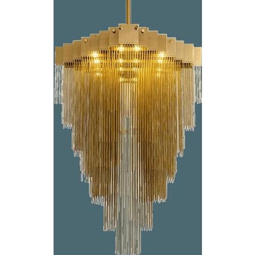 Nordic postmodern creative personality art living room dining room hotel villa living room model room tassel aluminum chain lamp