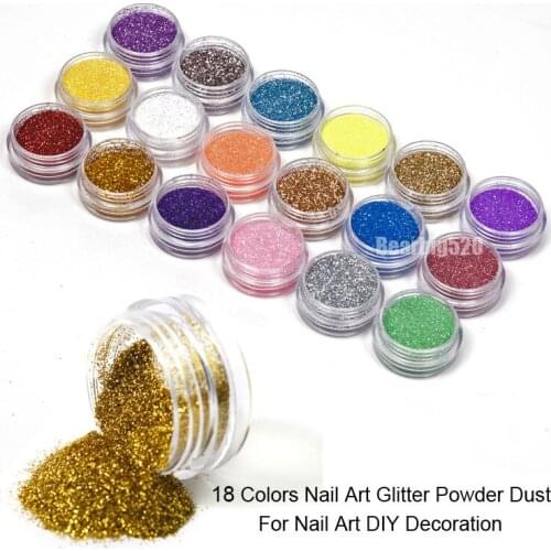 18 Colors Mix UV Gel Nail Art Glitter Dust Powder For UV GEL Acrylic Powder Nail Art Decoration