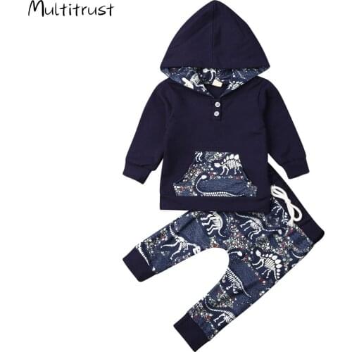 Infant Baby Boy Girl Dinosaur Long Sleeve Hoodie Sweatshirt with Pocket Long Pants 2Pcs Fall Winter Clothes