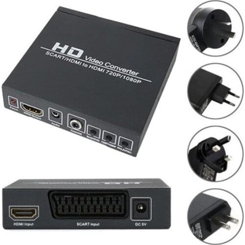 Full HD 1080P SCART to HDMI-compatible Digital Converter High Definition Video Converter EU/US Power Plug Adapter For HDTV HD