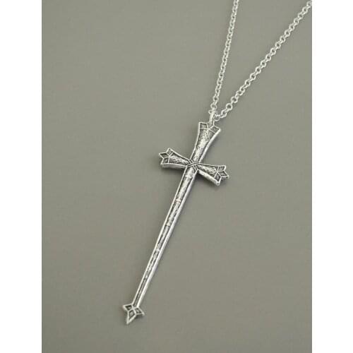 Vintage Jewelry silver color Necklace Sword Necklace pendant Central defender sword Handmade jewelry mysterious Gothic gift