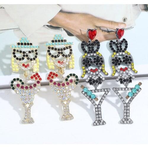 Dvacaman Personality Rhinestone BOY GIRL Shaped Long Dangle Drop Earrings Women Fashion Crystal Irregular Earrings Jewelry Party