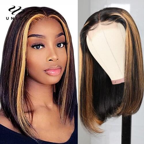 UNice Hair Highlight Bob Wig 4x1 Lace Part Human Hair Wigs Color 1B30 Highlight Wig 14inch Brazilian Hair 150% Density