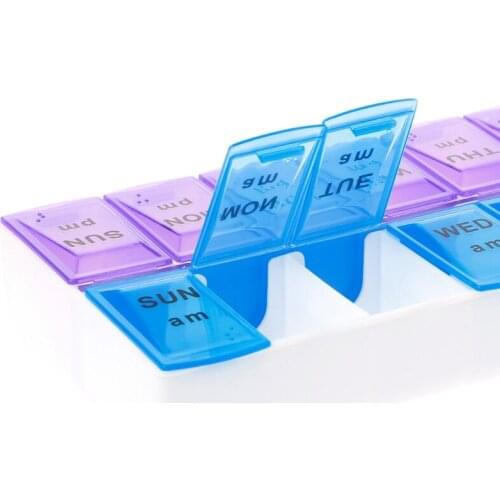 Y1UF Weekly Pill Organizer Box With Snap Lids 7 Day Medication For Morning And Night