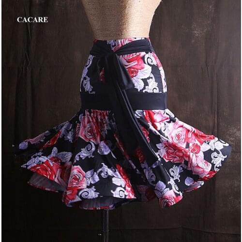 CACARE Latin Dance Skirt with Waist Belt Latin Dress Fringe Salsa Latin Dance Competition Dresses D0330 Ruffled Fluffy Hem