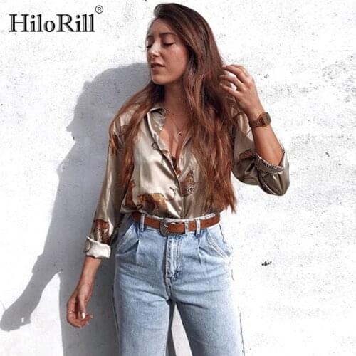 HiloRill Leopard Print Blouse Women Long Sleeve Office Fashion Female Shirt Turn Down Collar Animal Plus Size Ladies Tops Blusas