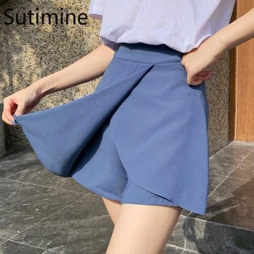2021 High Waist Skirt Women Summer Irregular Oversize Skirt Shorts Blue Chiffon A Line Wide Leg Plus Size Shorts Skirt for Girls