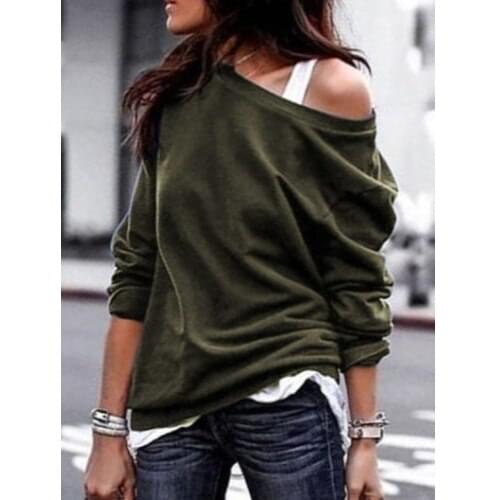 2021 New Spring Autumn Women Shirt Sold Slash Neck Long Sleeve Shirts Loose Women T-shirt Drop Shipping