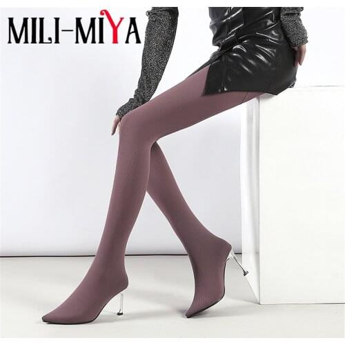 MILI-MIYA Sexy women boots over-the-knee lycra&pig suede solid spring/autumn basic shoes pointed toe casual attractive handmade