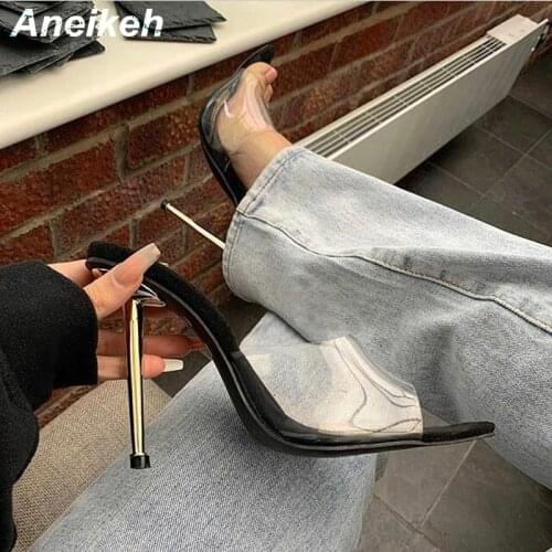 Aneikeh Spring PVC Women Shoes Slip-On Casual Shallow Basic Pumps Thin Heels Pointed Toe Apricot Size 35-40 Fashion New 2021