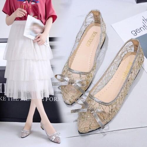 Womens Flat Shoes Pointed Toe Flats in Lace with Bowknot