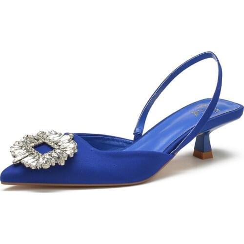 Womens Shoes New Blue Bright Decorative Rhinestone Pointed Stiletto High Heel Temperament Wedding Shoes Exposed Heel Sandals