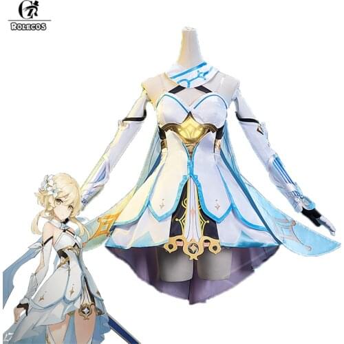 ROLECOS Genshin Impact Cosplay Costume Traveler Lumine Dress Cosplay Game Lumine Costume Stockings Gloves For Women Halloween