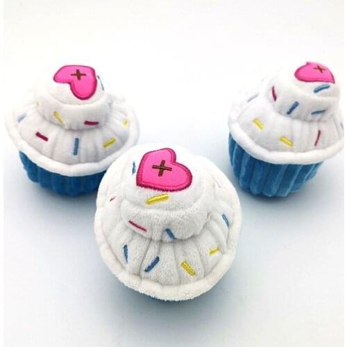 A Pet Dog Chew Toy Plush Birthday Cake Squeaky Toys Playing Interactive Bite Resistant Cupcake Cats Dogs Toys