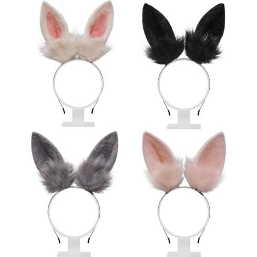 066C Cosplay Furry Animal Rabbit Ears Hair Hoop Lolita Costume Cosplay Long Fur Headpiece for Halloween Party Decoration