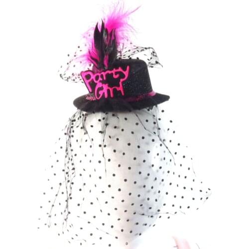 2021 new Black Mini top party hat on hair clips sexy dot veil wedding event bride to be feather facinator decoration hen party