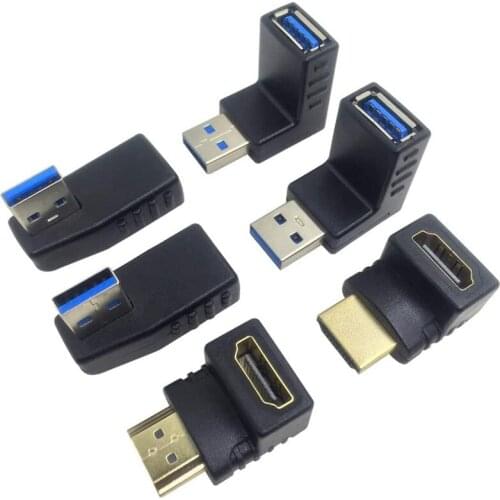 4 Pcs USB 3.0 Right/Left/Up/Down Angle Adapter Plug Converter&2 Pcs HDMI Male to Female 90&270 Degree Adapter Connector