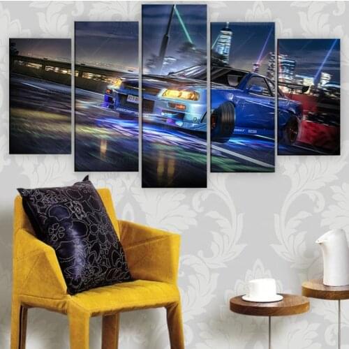 Nissan Skyline Drifting 5 Piece Canvas Wall Art Sports Car Print Home Decor HD Pictures 5 panel poster no Framed Paintings