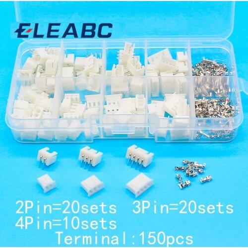 50 sets Kit in box 2p 3p 4pin Right angle 2.54mm Pitch Terminal / Housing / Pin Header Connector Wire Connectors Adaptor XH Kits