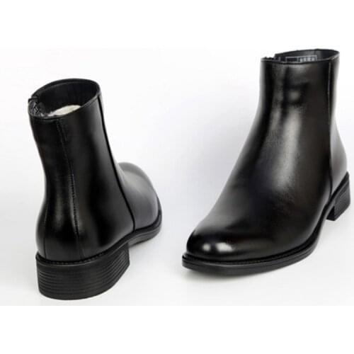 New Zipper Genuine Leather Military Boots Man Real Fur Lining Black Boots Winter Warm Round Toe Fashion Men Casual Shoes