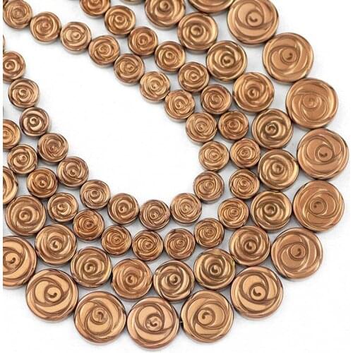 6/8/10MM Copper Red Rose Flower Shape Hematite Natural Stone Spacers Loose Beads For Jewelry Making Diy Bracelets Accessories