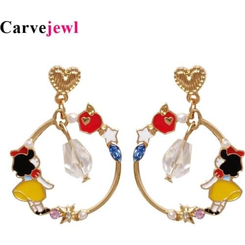 Carvejewl Lovely Fairy Tales Cartoon Snow White Drop Earrings for Women Girls Party Jewelry ne round garden enamel glaze earring