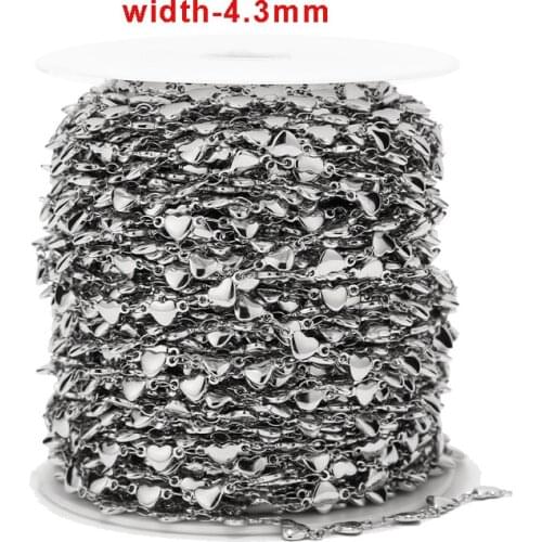1M/2M/5M 4mm width Stainless Steel Heart Link Chain Necklace Bulk Cable Chains DIY For Making Findings Necklaces Bracelets