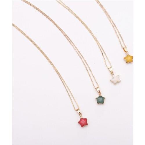 Pentagram Druzy Drusy Pendant Necklaces Gold Collar Chain Star Quartz Women Nature Stone Jewelry Party Wedding Dating Gift 50cm