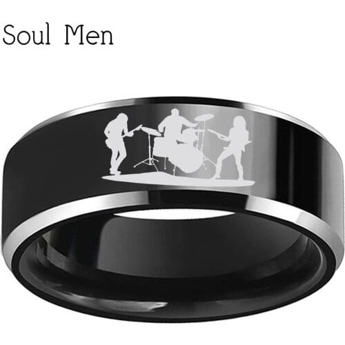 8mm Black Tungsten Wedding Ring for Men Women with Music Band Frendship Rings