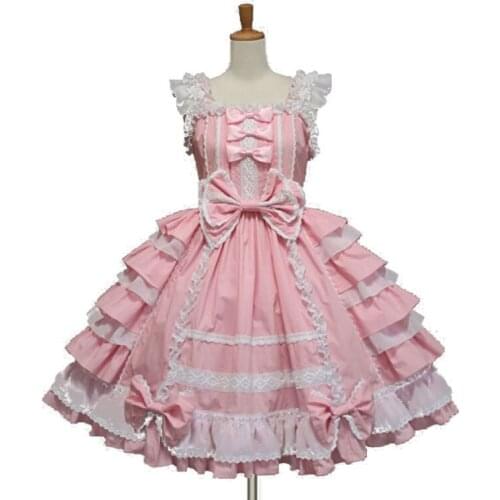 Lolita Dresses Hot Black Gothic Cotton Short Sleeves Layered Lace-Up Party Halloween Cosplay Costumes customized any size