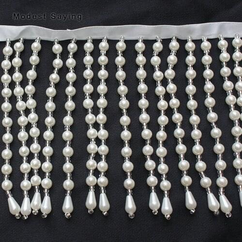 Ivory 11cm Beaded Fringe Trim Ribbon Sewing Pearls Tassel Fringe Trimming Latin Dress Evening Party Gowns Garment Accessories