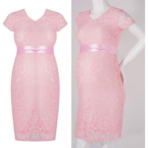 Womens Maternity Elegant Floral Lace Overlay V Neck Short Sleeve Pregnant Maternity Dresses for Pregnancy Evening Party Dress