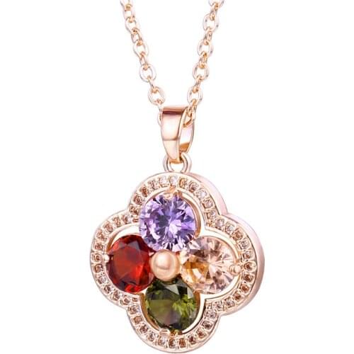 FYM Fashion Luxury Rose Gold Color Flower Shape Cubic Zirconia Stone Wedding Necklace Jewelry for Women Bride Party