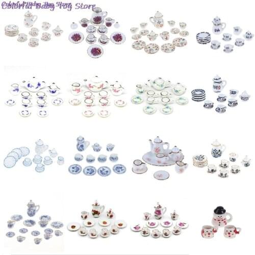Hot sale 1Set Ceramic Scale 1:12 Doll House Miniature Porcelain Tea Cup Set Tableware Kitchen Dollhouse Teapot DIY Toys kid gift