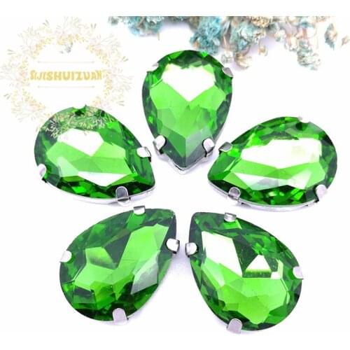 HOT!!! Emerald Water drop shape Glass Crystal sew on rhinestones with four claw Diy wedding decoration Free shipping