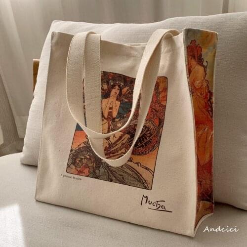 New Four Seasons "Monte Carlo" Oil Painting Canvas Bag Womens Single Shoulder Student School Bag Shopping Bag