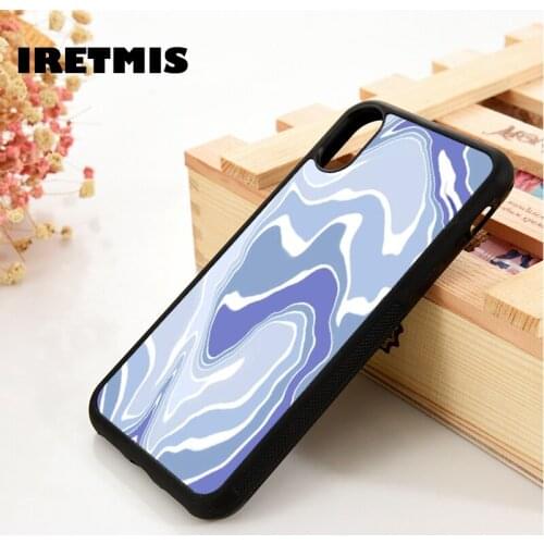 Iretmis 5 5S SE 6 6S TPU Silicone Rubber Phone Case Cover for iPhone 7 8 Plus X Xs 11 12 MINI Pro Max XR Blue Wavey