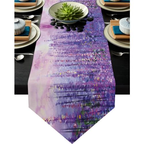 Oil Painting Purple Artistic Conception Table Runners Home Kitchen Dining Tablecloths Wedding Table Decoration Table Runner