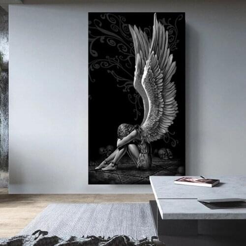 Devil And Angel Painting Gray Character Wings Skull Posters And Prints On Canvas Home Decor Painting Living Room Poster Painting